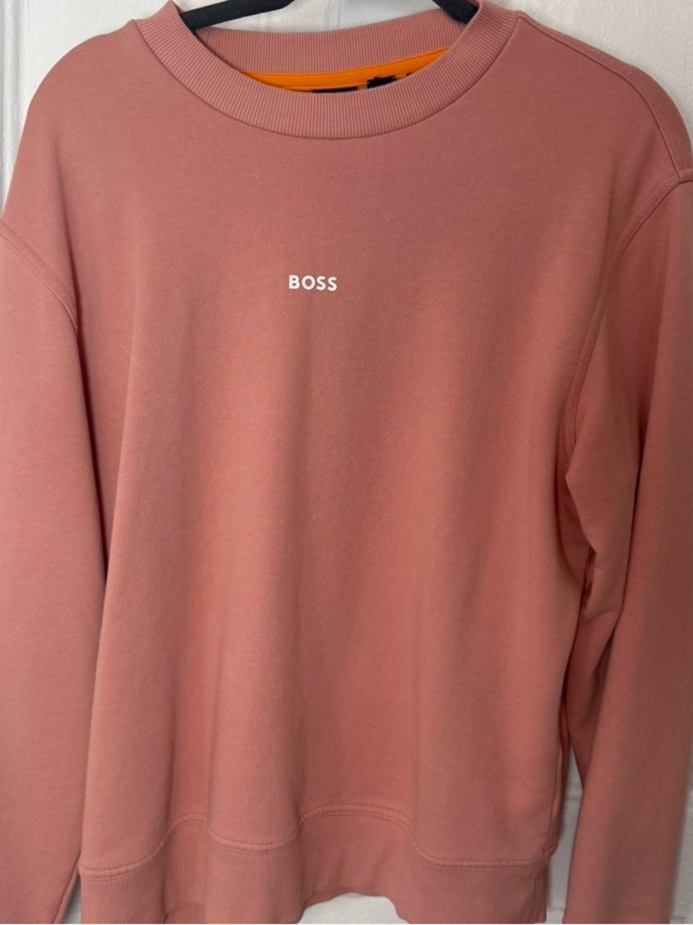 Boss Men's Crewneck Sweatshirt in Baby Pink Rose with White Logo